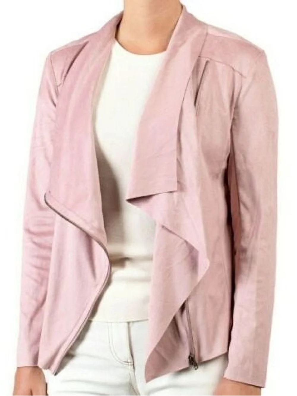 MOTE Faux Suede Zip Up Draped Jacket